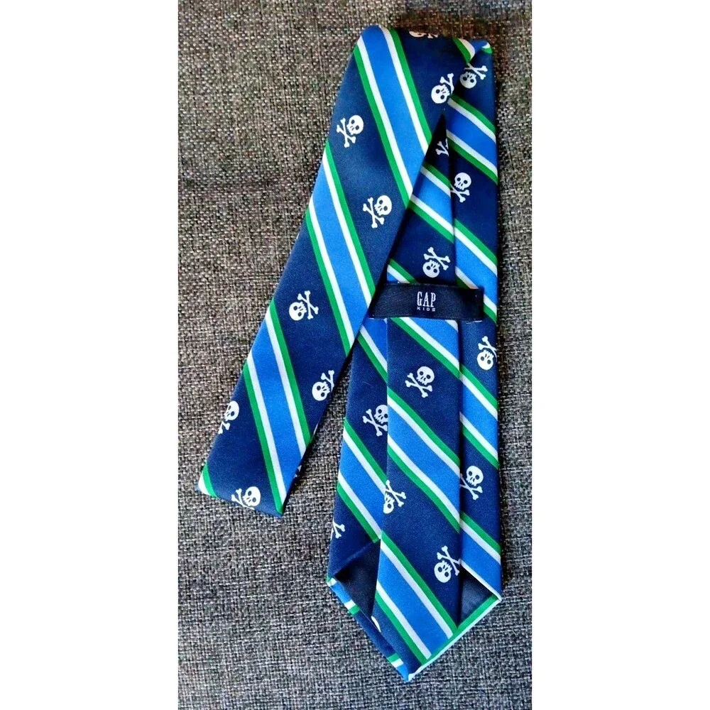 Tie Y2K Boys Gap Kids Blue Green Skulls 3 Wide 42 Long